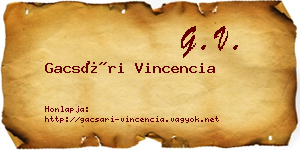 Gacsári Vincencia névjegykártya